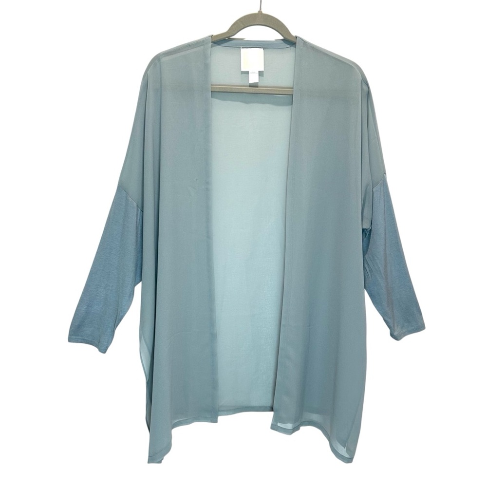 Marla Wynne Smokey Blue Sheer Open Front Cardigan, Contrasting Sleeves - Medium